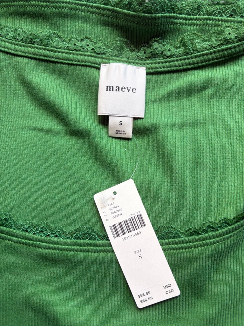NWT Anthropologie Maeve Lace-Trim Cap-Sleeve Shirt Juniper Green Cotton Modal S - Picture 5 of 7